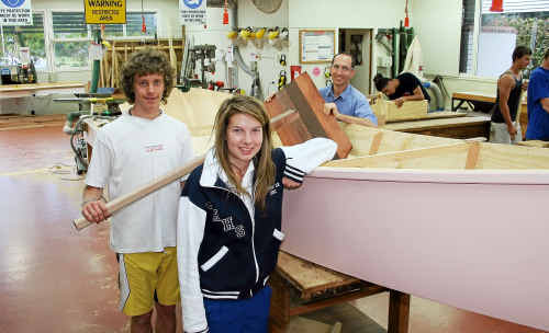 Working on the sail boat project are Matt Rose from Bellingen High, Teagen McLaughlan from Coffs High and TAFE teacher Dom Demasi. Working on the sail boat project are Matt Rose from Bellingen High, Teagen McLaughlan from Coffs High and TAFE teacher Dom Demasi.